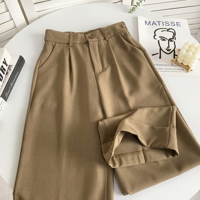 Elastic Waist Plain Roll Up Hem Dress Pants mySite