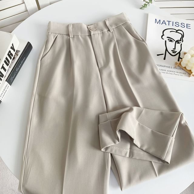 Elastic Waist Plain Roll Up Hem Dress Pants mySite