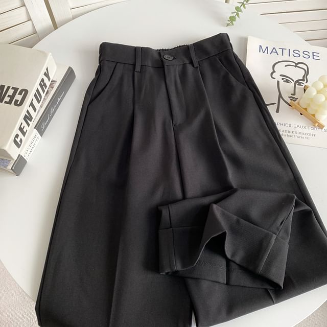 Elastic Waist Plain Roll Up Hem Dress Pants mySite