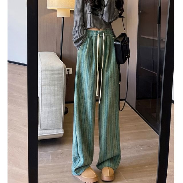 Drawstring Waist Striped Loose Fit Pants SpreePicky