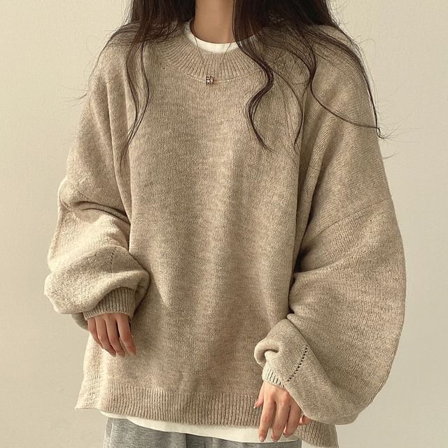 Crew Neck Plain Oversized Sweater SpreePicky