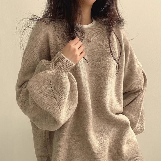 Crew Neck Plain Oversized Sweater SpreePicky