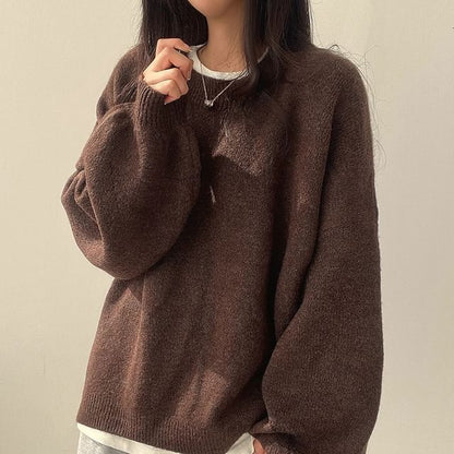 Crew Neck Plain Oversized Sweater SpreePicky