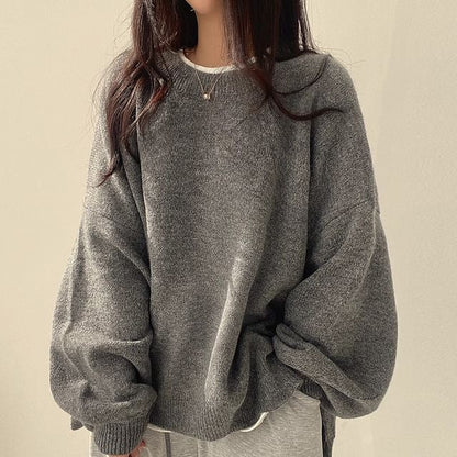 Crew Neck Plain Oversized Sweater SpreePicky