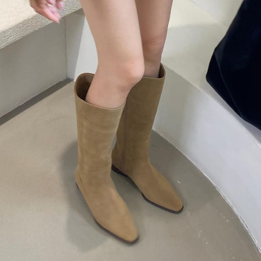 Square-Toe Low Heel Tall Boots SpreePicky