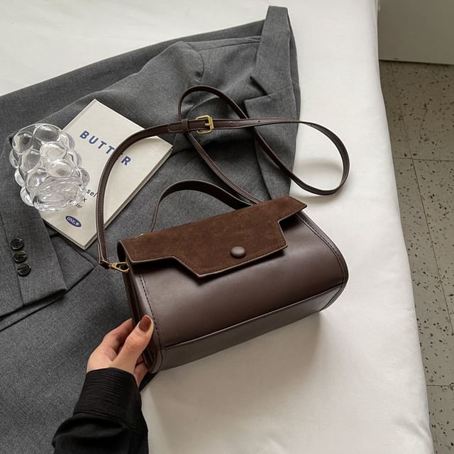 Faux Leather Flap Crossbody Bag mySite