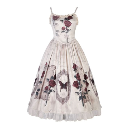 Lolita Puff Sleeve Stand Collar Bow Ruffle Blouse / Spaghetti Strap Butterfly Floral Print Midi A-Line Dress / V-Neck Mock Two Piece Lace Up Mesh Midi A-Line Overall Dress / Set mySite