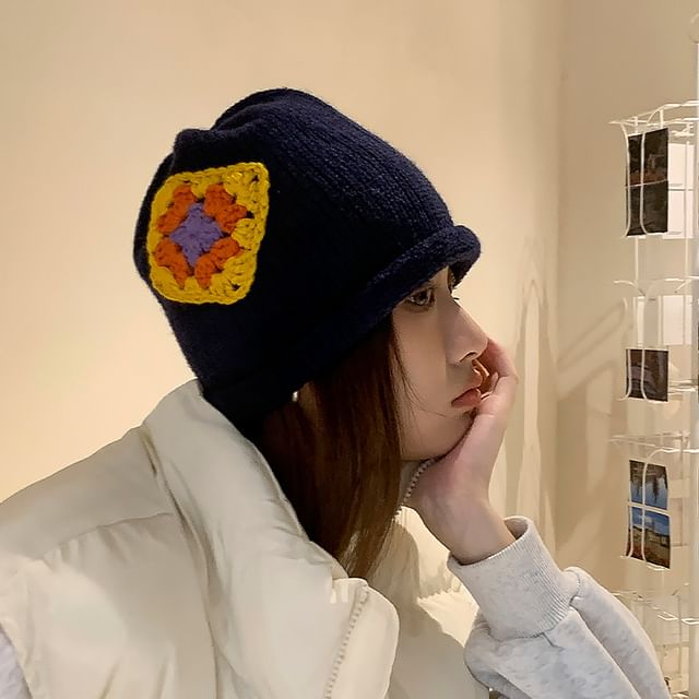 Floral Patchwork Knit Beanie SpreePicky