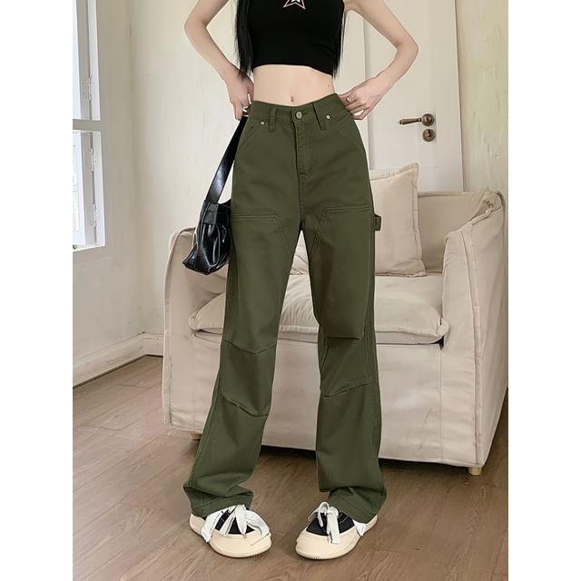 Low Waist Plain Straight-Fit Wide-Leg Cargo Pants SpreePicky