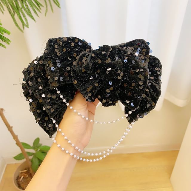 Bow Sequin Chained Hair Claw SpreePicky