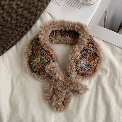 Melange Panel Fluffy Knit Earmuffs SpreePicky