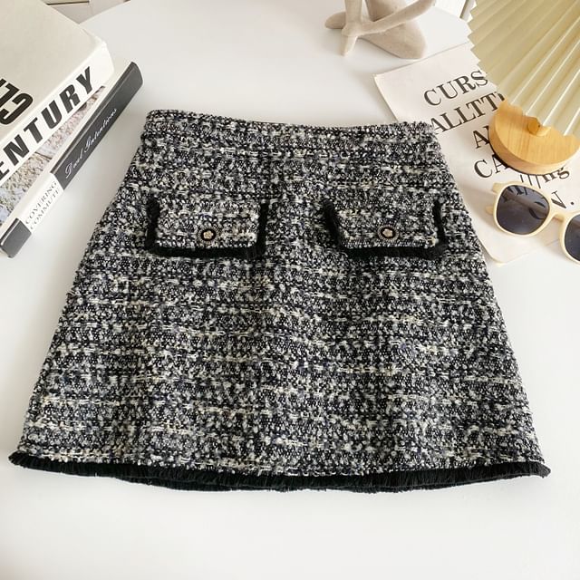 High Waist Tweed Mini A-Line Skirt mySite