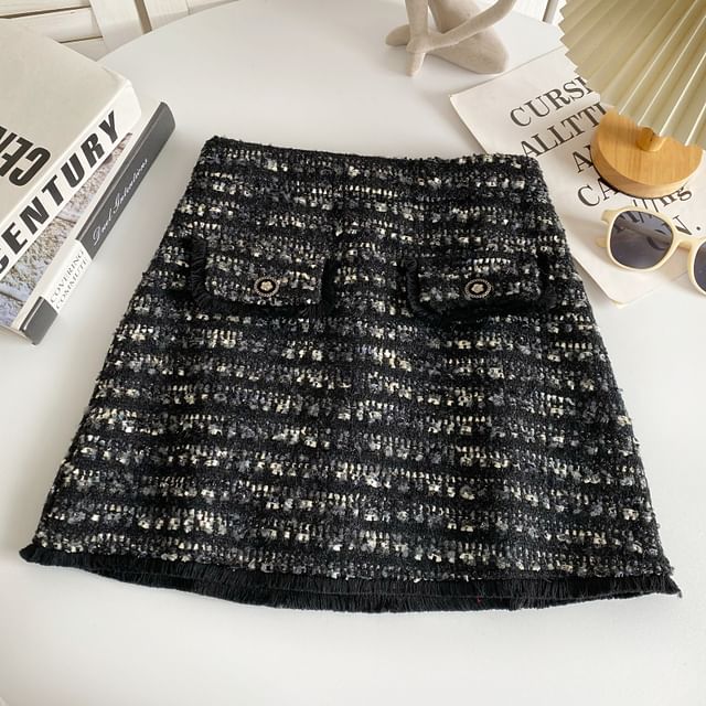 High Waist Tweed Mini A-Line Skirt mySite