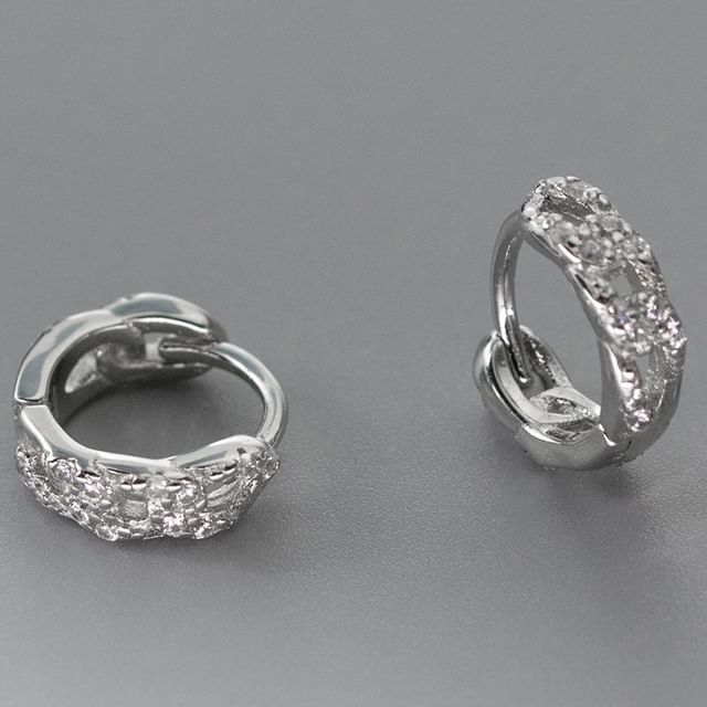 Sterling Silver Rhinestone Huggie Earring SpreePicky