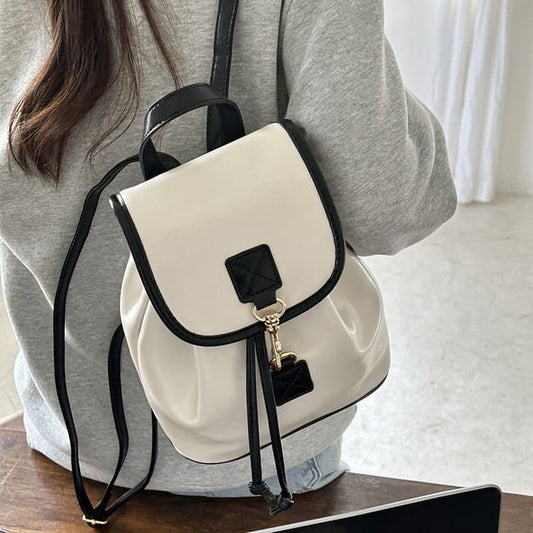 Contrast Trim Faux Leather Backpack SpreePicky