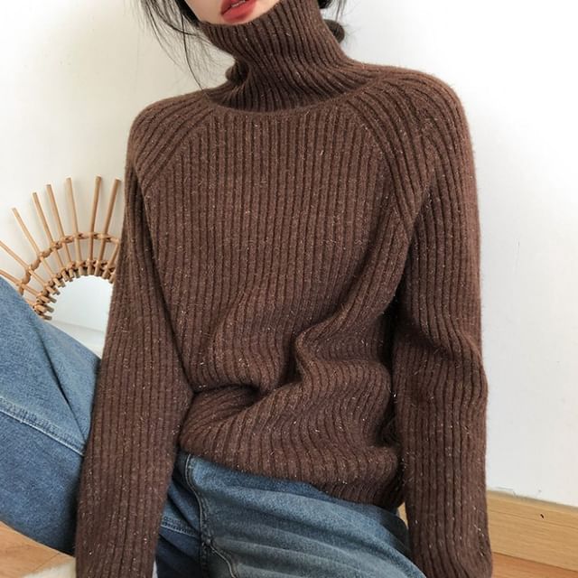 Turtleneck Plain Ribbed Sweater SpreePicky