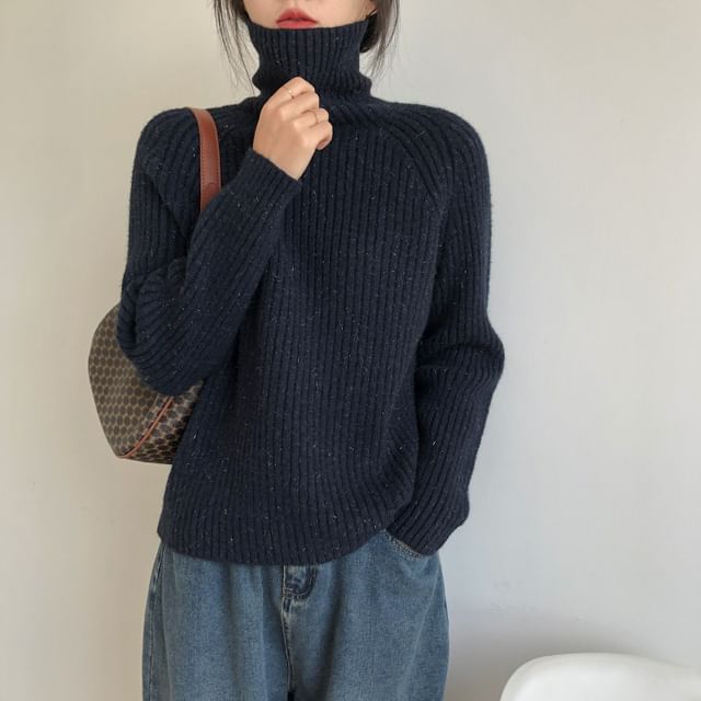 Turtleneck Plain Ribbed Sweater SpreePicky