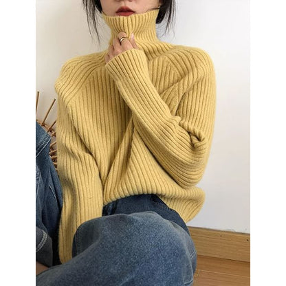 Turtleneck Plain Ribbed Sweater SpreePicky