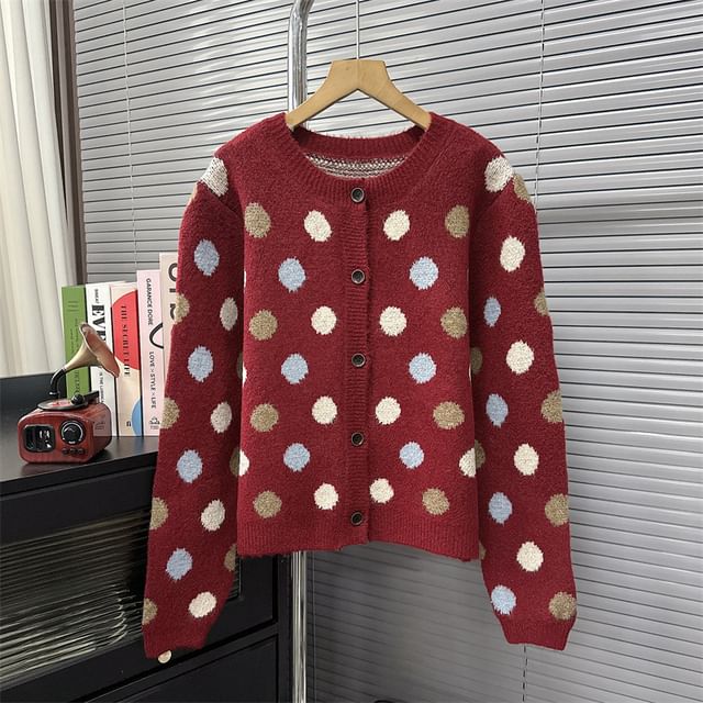 Crew Neck Dotted Cardigan SpreePicky