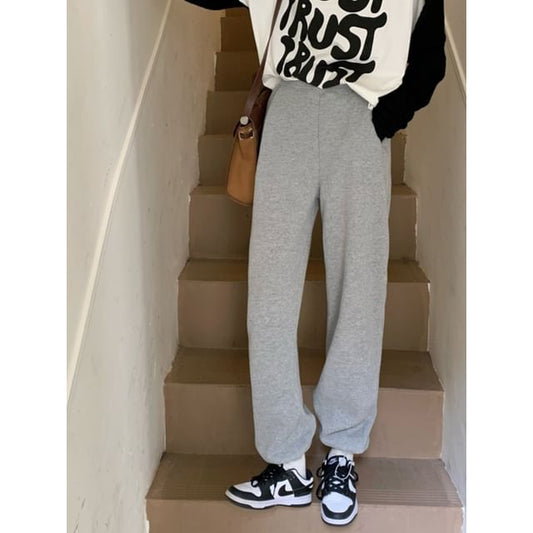 High Waist Plain Sweatpants SpreePicky