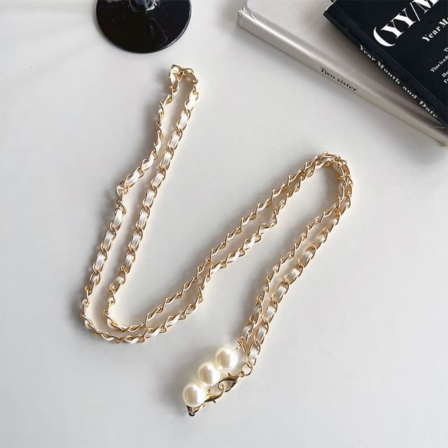 Faux Pearl Faux Leather Alloy Phone Lanyard SpreePicky