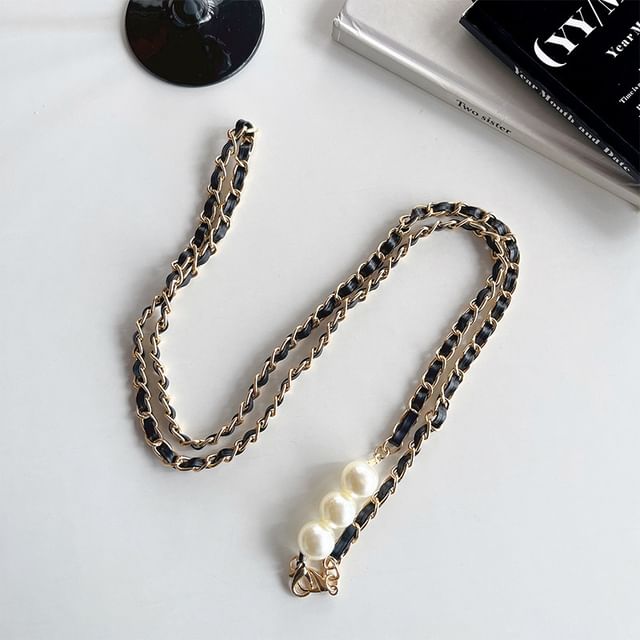 Faux Pearl Faux Leather Alloy Phone Lanyard SpreePicky