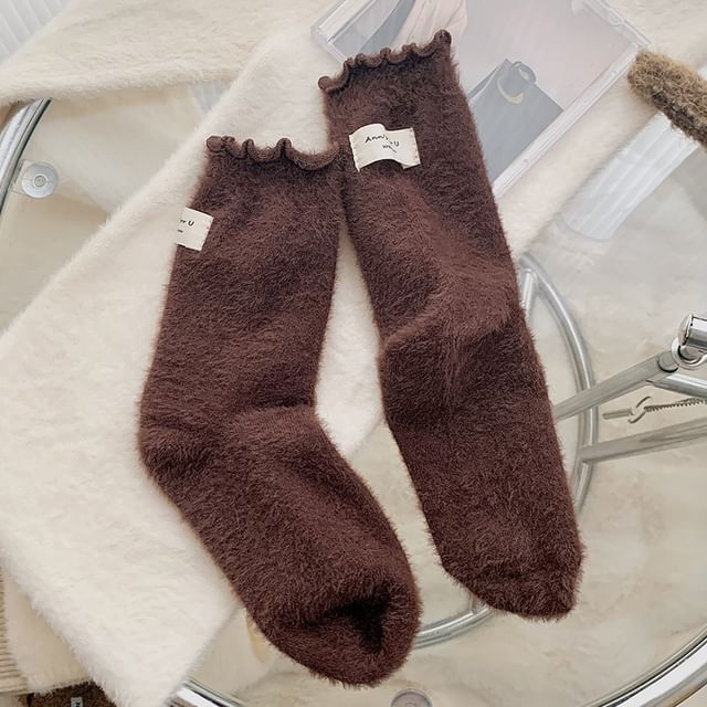 Plain Lettuce Edge Applique Fleece Socks / Set SpreePicky