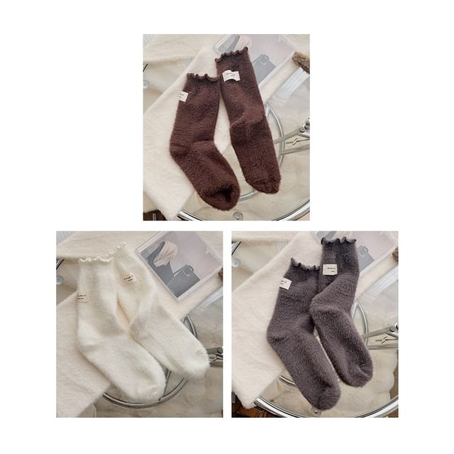 Plain Lettuce Edge Applique Fleece Socks / Set SpreePicky