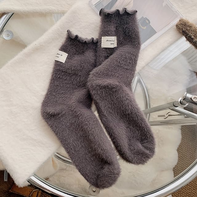 Plain Lettuce Edge Applique Fleece Socks / Set SpreePicky