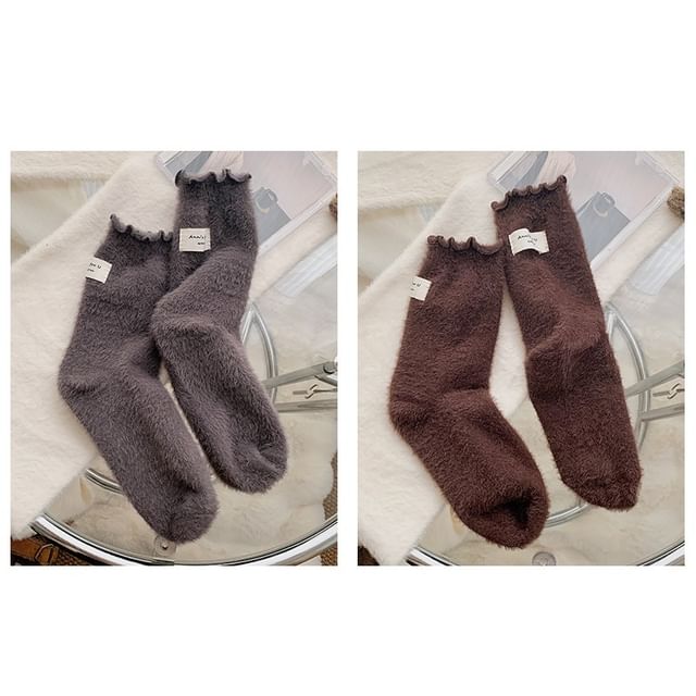 Plain Lettuce Edge Applique Fleece Socks / Set SpreePicky