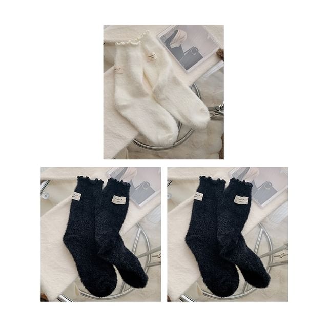 Plain Lettuce Edge Applique Fleece Socks / Set SpreePicky