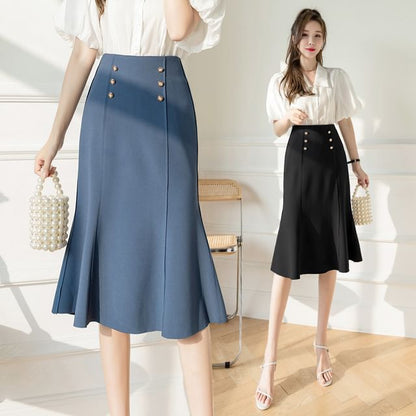 High-Waist Plain Mermaid Skirt SpreePicky