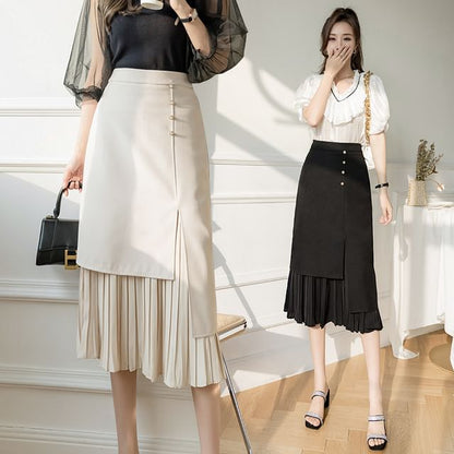 High-Waist Asymmetric Pleated A-Line Skirt SpreePicky