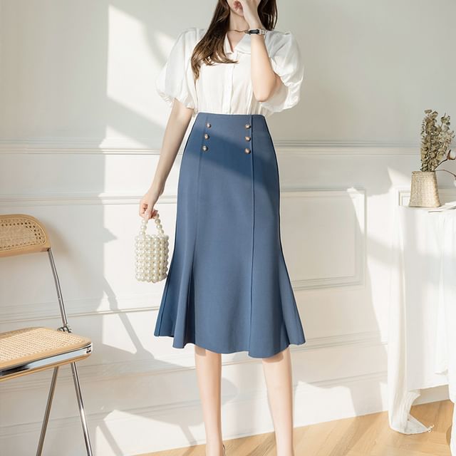 High-Waist Plain Mermaid Skirt SpreePicky