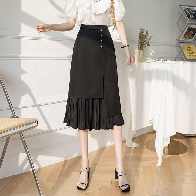 High-Waist Asymmetric Pleated A-Line Skirt SpreePicky