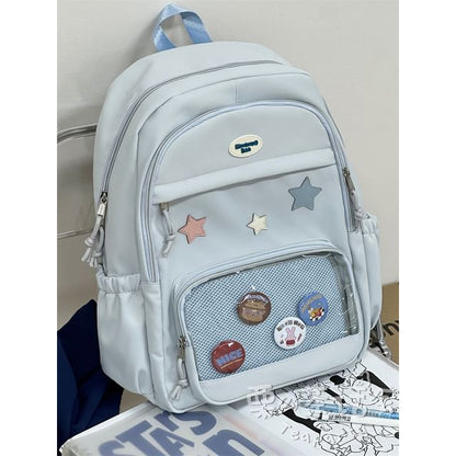 Star Applique Mesh Panel Multi-Pocket Backpack / Tote Bag / Coin Purse / Bag Charm / Set SpreePicky