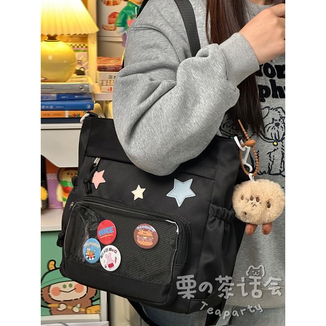 Star Applique Mesh Panel Multi-Pocket Backpack / Tote Bag / Coin Purse / Bag Charm / Set SpreePicky