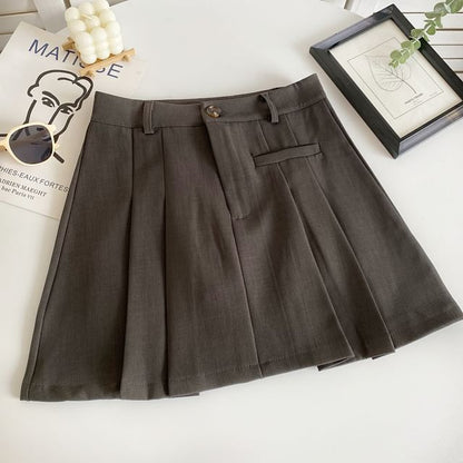 High Waist Plain Pleated Mini A-Line Skirt mySite