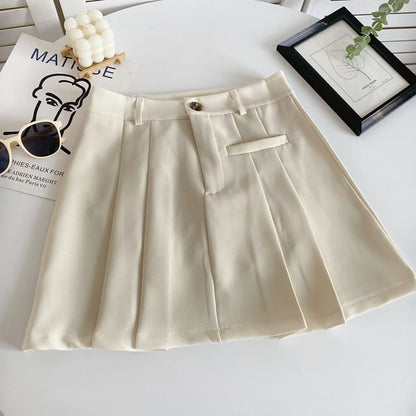 High Waist Plain Pleated Mini A-Line Skirt mySite