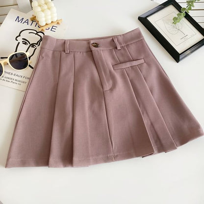 High Waist Plain Pleated Mini A-Line Skirt mySite