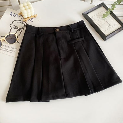 High Waist Plain Pleated Mini A-Line Skirt mySite