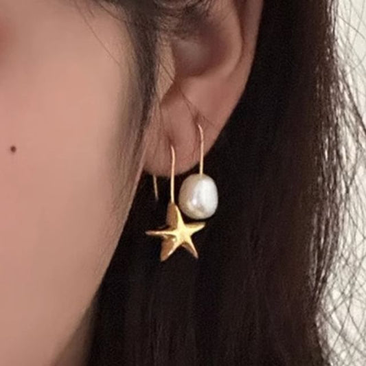 Star Faux Pearl Asymmetrical Alloy Drop Earring SpreePicky