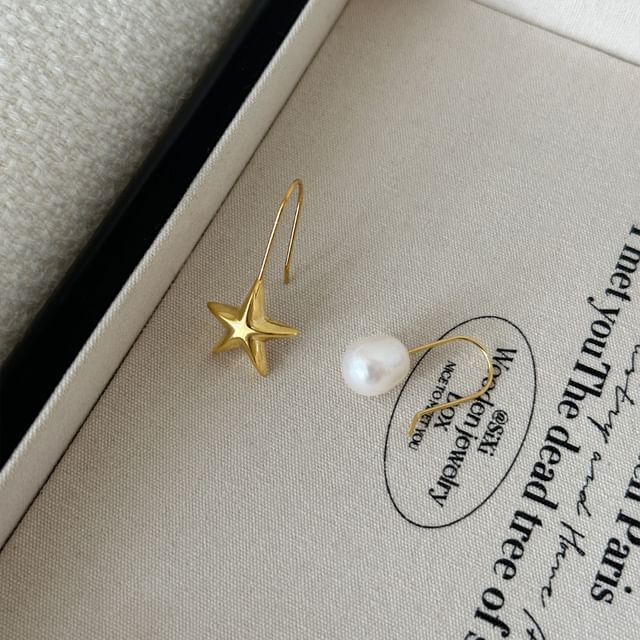 Star Faux Pearl Asymmetrical Alloy Drop Earring SpreePicky