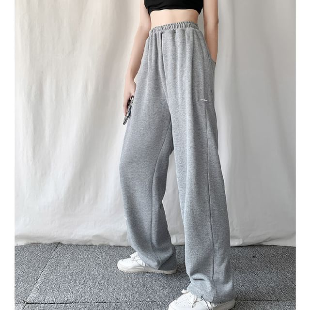 High Waist Plain Straight-Fit Wide-Leg Sweatpants SpreePicky