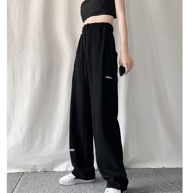 High Waist Plain Straight-Fit Wide-Leg Sweatpants SpreePicky