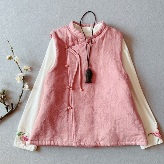 Floral Embroidered Frog Buttoned Hanfu Vest SpreePicky