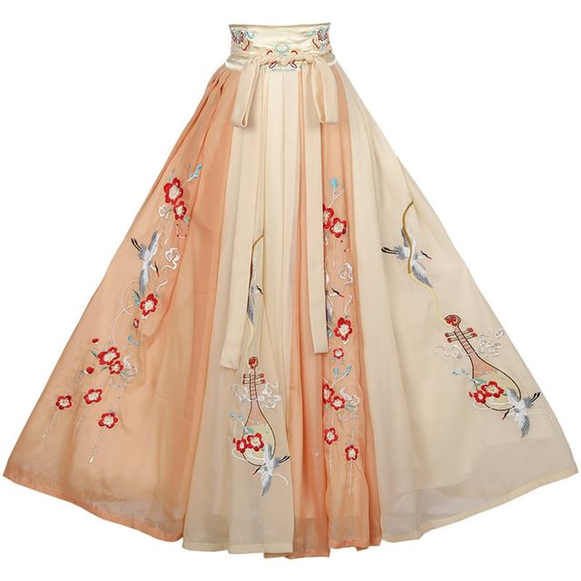 Flower Embroidered Hanfu Top / High Waist Maxi Skirt / Long SpreePicky