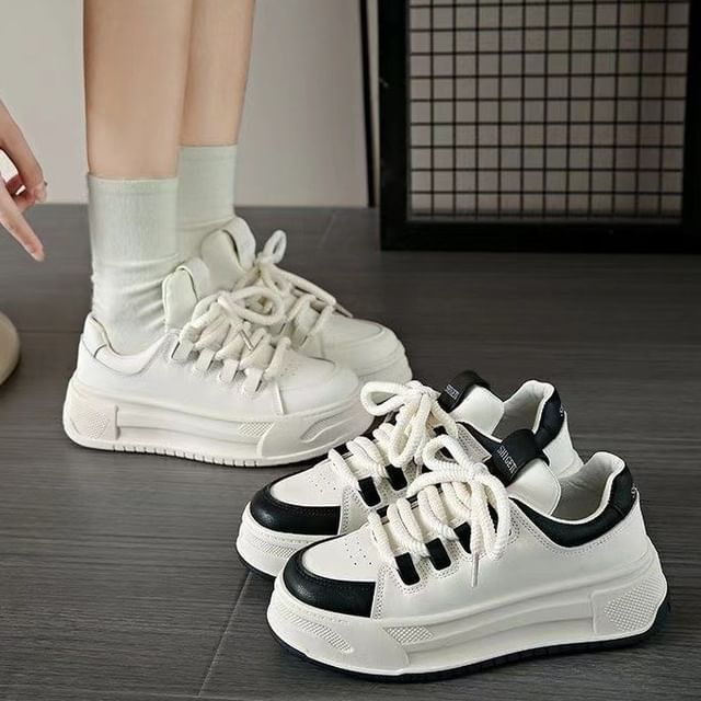 Faux Leather Lace-Up Sneakers SpreePicky