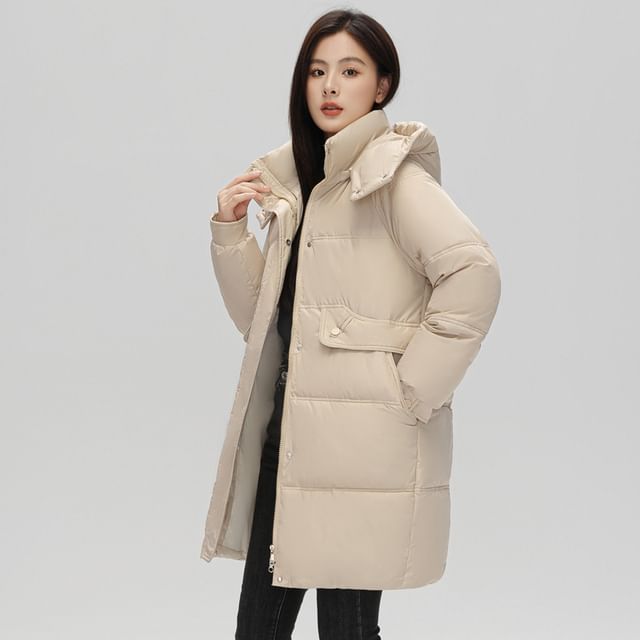 Hooded Zip-Up Padded Long Coat SpreePicky