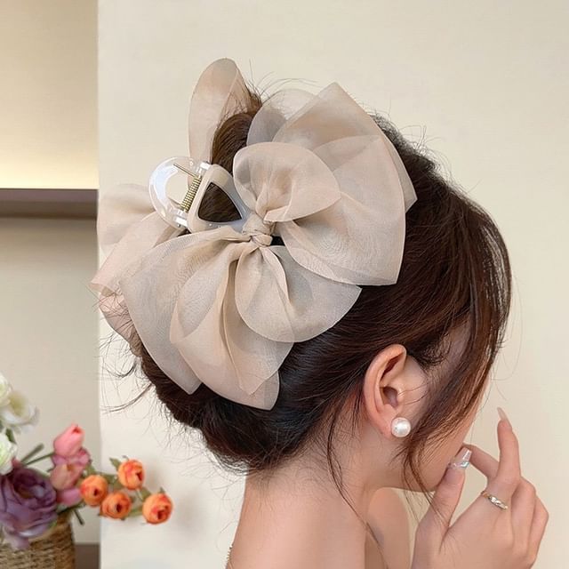 Mesh Bow Accent Hair Claw SpreePicky